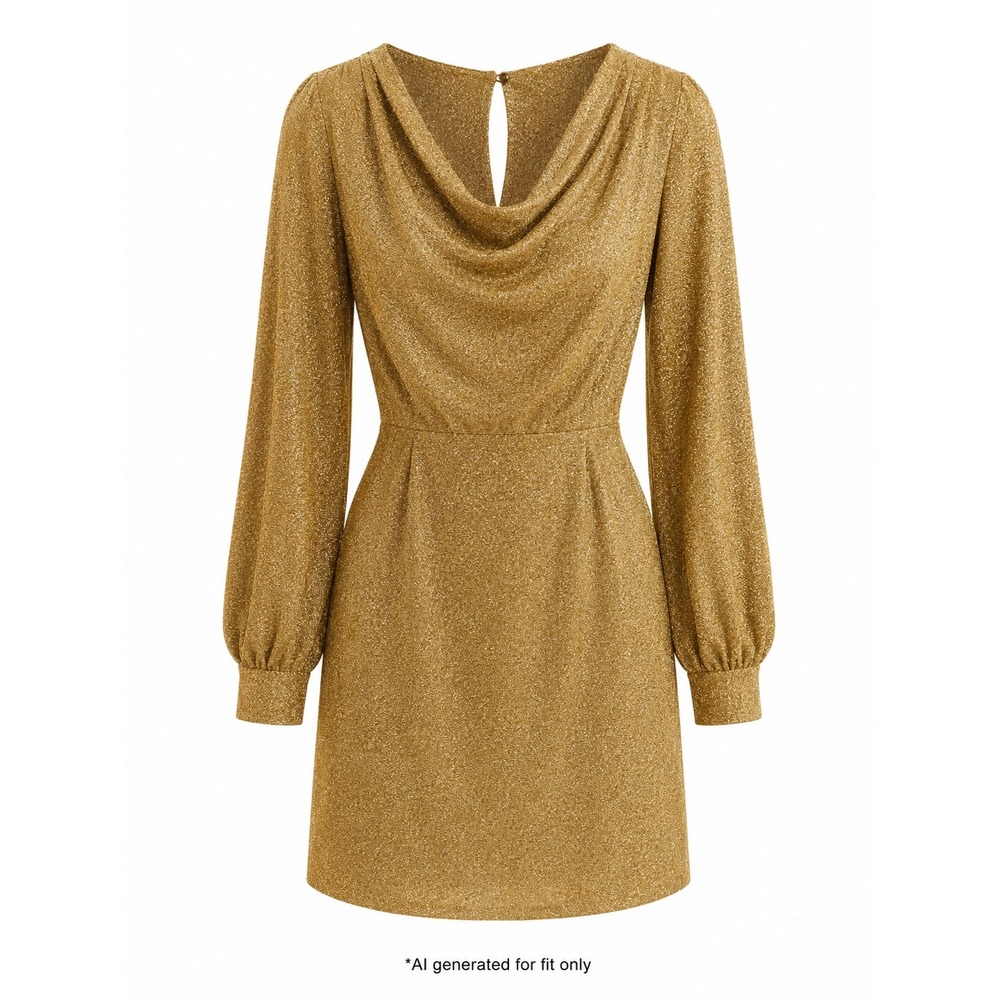 Cider Gold Metallic Lurex Balloon Sleeve‎ Mini Dress Plus Size 2XL